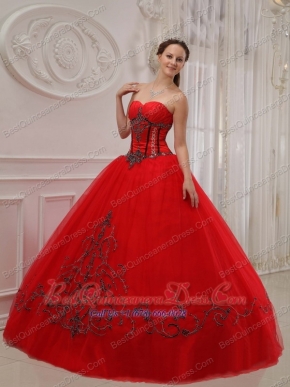 Red Ball Gown Sweetheart Floor-length Tulle Appliques Quinceanera Dress