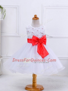 Knee Length Ball Gowns Sleeveless White Little Girls Pageant Gowns Zipper