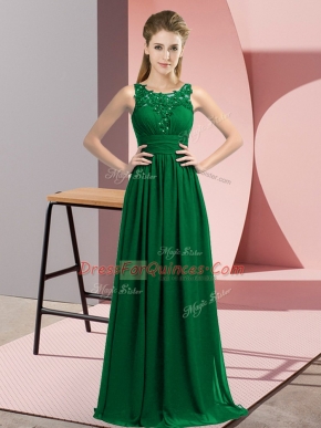 Classical Dark Green Scoop Neckline Beading and Appliques Vestidos de Damas Sleeveless Zipper