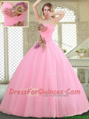 New Style Rose Pink Quinceanera Gowns with Beading and Appliques