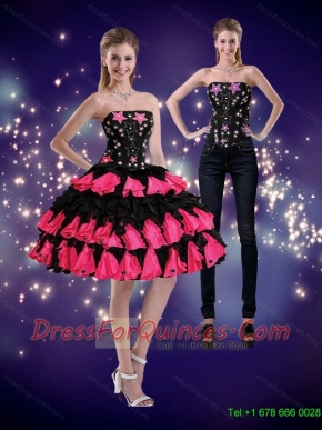 Detachable Multi Color 2015 Dama Dress with Appliques and Ruffled Layers