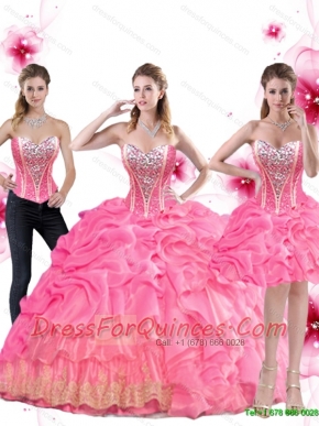 Inexpensive Rose Pink Sweet 16 Dresses with Beading and Pick Ups