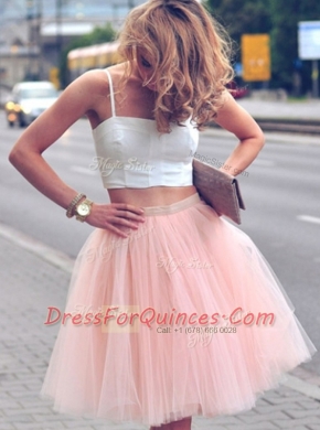 Spaghetti Straps Sleeveless Tulle Prom Party Dress Ruffles Zipper