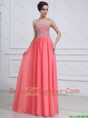 2016 Popular Watermelon Sweetheart Prom Dresses with Beading