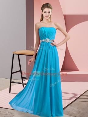 High End Floor Length Baby Blue Prom Dress Strapless Sleeveless Lace Up