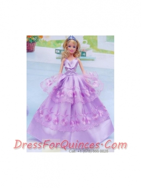 Taffeta and Embroidery For Lilac Barbie Doll Dress