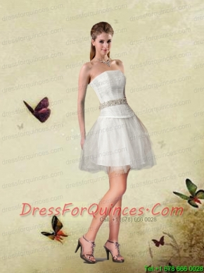 A-line Strapless White Dama Dresses With Beading and Ruching