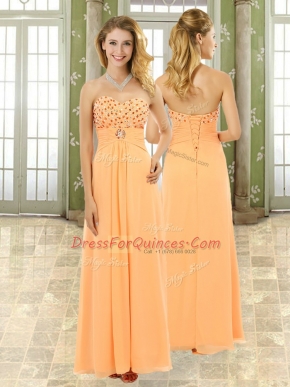 Fancy Floor Length Lace Up Prom Evening Gown Orange for Prom and Party with Beading and Ruffles
