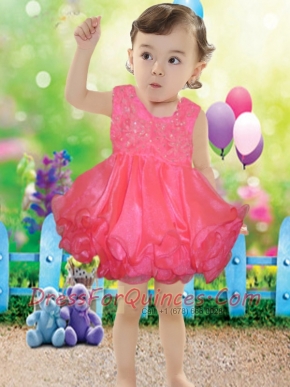Cute Ball Gown Straps Coral Red Little Girl Dresses With Beading