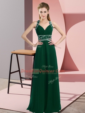 Dark Green Prom Evening Gown Prom and Party with Beading Straps Sleeveless Backless