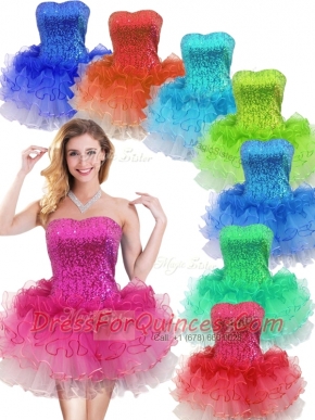 2016 Colorful Strapless Short Prom Dress with Sequins and Ruffles