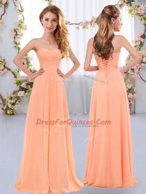 Chic Sweetheart Sleeveless Lace Up Quinceanera Dama Dress Peach Chiffon