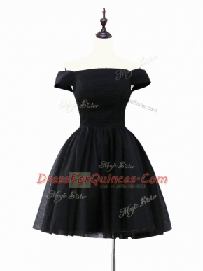 Attractive Black Off The Shoulder Lace Up Ruching Dress for Prom Sleeveless