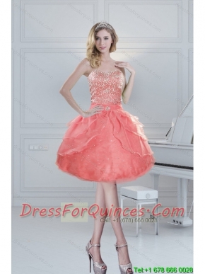 2015 Cheap and Puffy Sweetheart Watermelon Prom Dresses with Beading