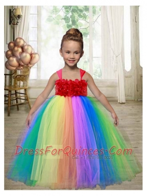 Multi-color A-Line Tulle Straps Floor-length Appliques Little Girl Dress for 2014