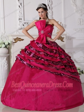 Fuchsia Ball Gown Strapless Floor-length Zebra Beading Quinceanera Dress