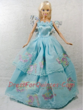 Beautiful Blue Princess Dress With Appliques Gown For Barbie Doll