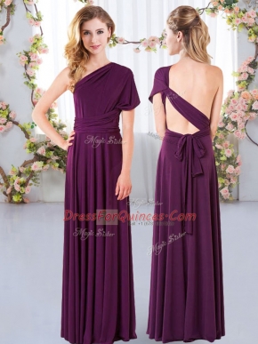 Dark Purple One Shoulder Neckline Ruching Vestidos de Damas Sleeveless Criss Cross