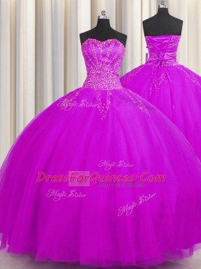 Really Puffy Sleeveless Lace Up Floor Length Beading Quinceanera Gown