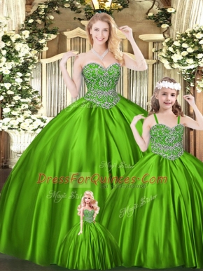 Colorful Green Ball Gowns Beading Quinceanera Dress Lace Up Tulle Sleeveless Floor Length