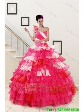 2015 Classical Ruffled Layers and Beading Multi Color Quinceanera Dresses