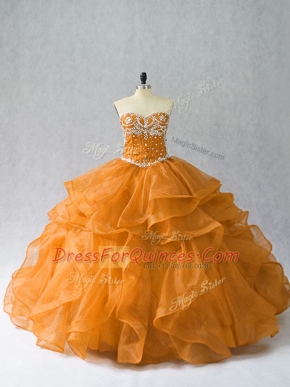 Artistic Orange Sleeveless Beading and Ruffles Floor Length 15 Quinceanera Dress