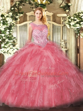 Scoop Sleeveless Organza 15 Quinceanera Dress Beading and Ruffles Zipper