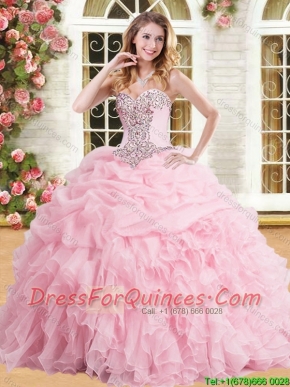 Discount Organza Pink Sweet 16 Dress with Appliques and Ruffles