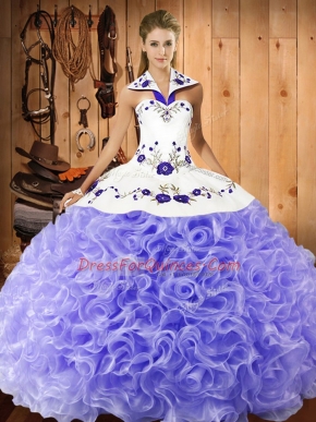 Fitting Lavender Lace Up 15th Birthday Dress Embroidery Sleeveless Floor Length