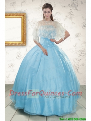 2015 Discount Baby Blue Strapless Quinceanera Dress with Beading