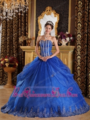 Royal Blue Ball Gown Sweetheart Floor-length Appliques Organza Quinceanera Dress