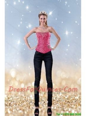 2015 Girls Fashionable Pink Sweetheart Corset With Beading