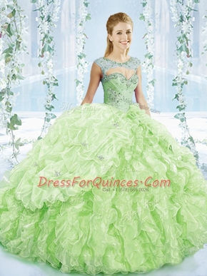 Ball Gowns Sleeveless Yellow Green Quince Ball Gowns Brush Train Lace Up