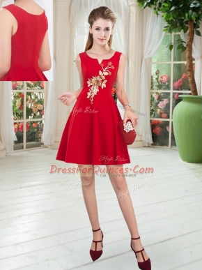 Artistic Red Scoop Neckline Appliques Dress for Prom Sleeveless Zipper