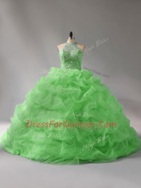 Sleeveless Court Train Beading and Pick Ups Lace Up Vestidos de Quinceanera
