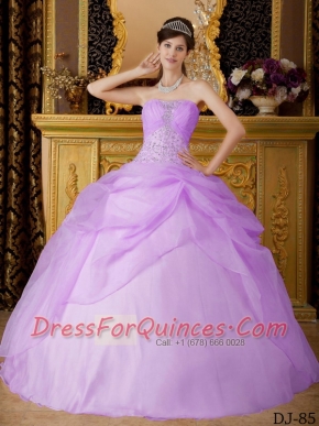 Affordable Strapless Organza Beading Ball Gown Dress in Lilac with Appliques