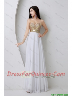Beautiful Empire Sequined White Prom Dresses with Beading