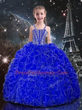 Floor Length Ball Gowns Sleeveless Royal Blue Girls Pageant Dresses Lace Up