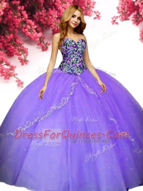 Lavender Sleeveless Floor Length Beading Lace Up Quinceanera Dress