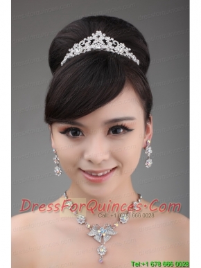 Multi Color Alloy Crystal Jewelry Set Including Necklace and Tiara