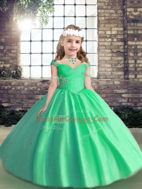 Apple Green Sleeveless Tulle Lace Up Little Girls Pageant Dress for Party and Wedding Party