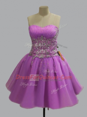 Mini Length Lilac Party Dresses Organza Sleeveless Beading