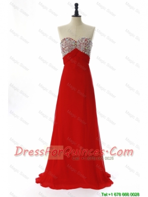 Cheap Exquisite 2016 Winter Beading Red Prom Dresses with Sweep Train