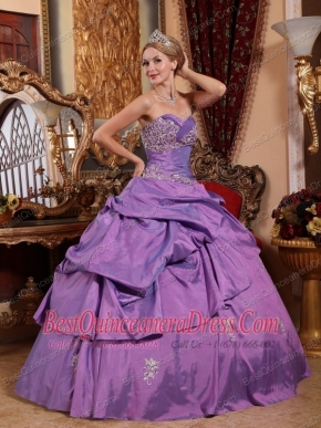 Lavender Ball Gown Sweetheart Floor-length Taffeta Appliques Quinceanera Dress