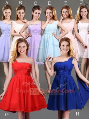 Red and Champagne One Shoulder Zipper Beading and Ruching Quinceanera Court of Honor Dress Sleeveless