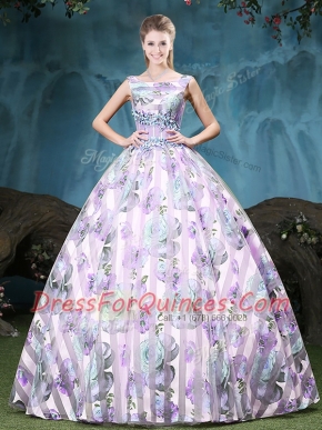 Cheap Straps Multi-color Lace Up 15th Birthday Dress Appliques and Pattern Sleeveless Floor Length