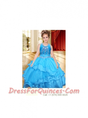 Pretty Ball Gown V-neck Beading Little Girl Pageant Dresses in Blue