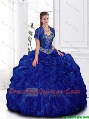 Elegant Beaded and Ruffles Quinceanera Gowns in Royal Blue for 2016