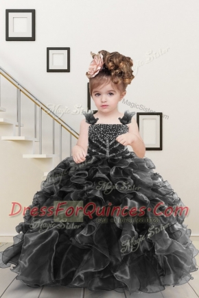 Exquisite Organza Sleeveless Floor Length Little Girls Pageant Gowns and Beading and Ruffles