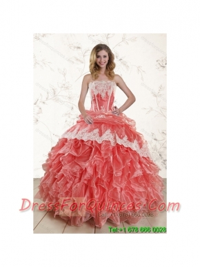 2015 Best Strapless  Quinceanera Dresses in Watermelon